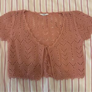 Double Zero Cropped Coral Knit Cardigan